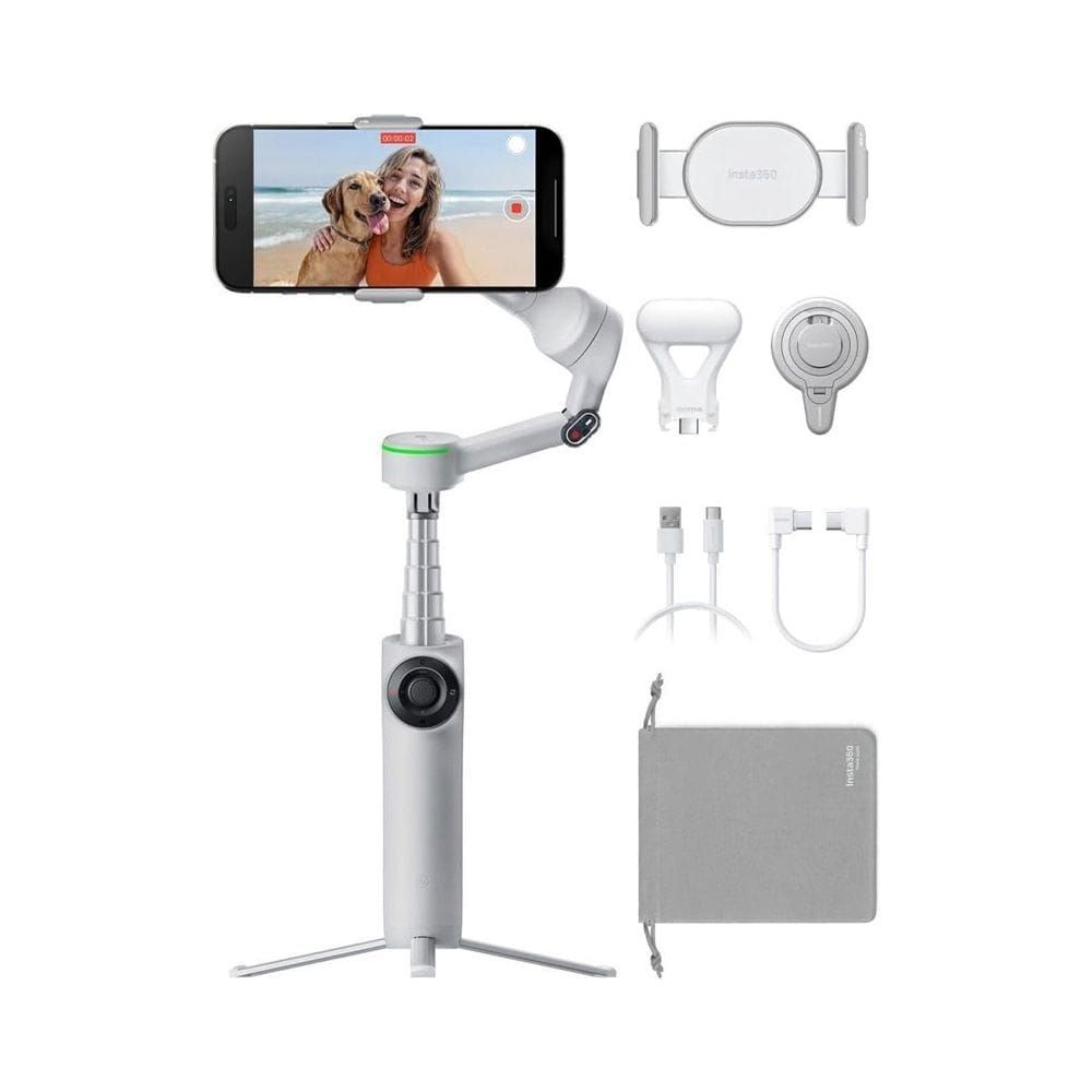 Insta360 Flow 2 Pro Creator Bundle Smartphone Gimbal, 3-Axis Stabilization, Deep Track 3.0, Built-In Selfie Stick & Tripod, Gesture Control | Stone Gray - 6970357859252