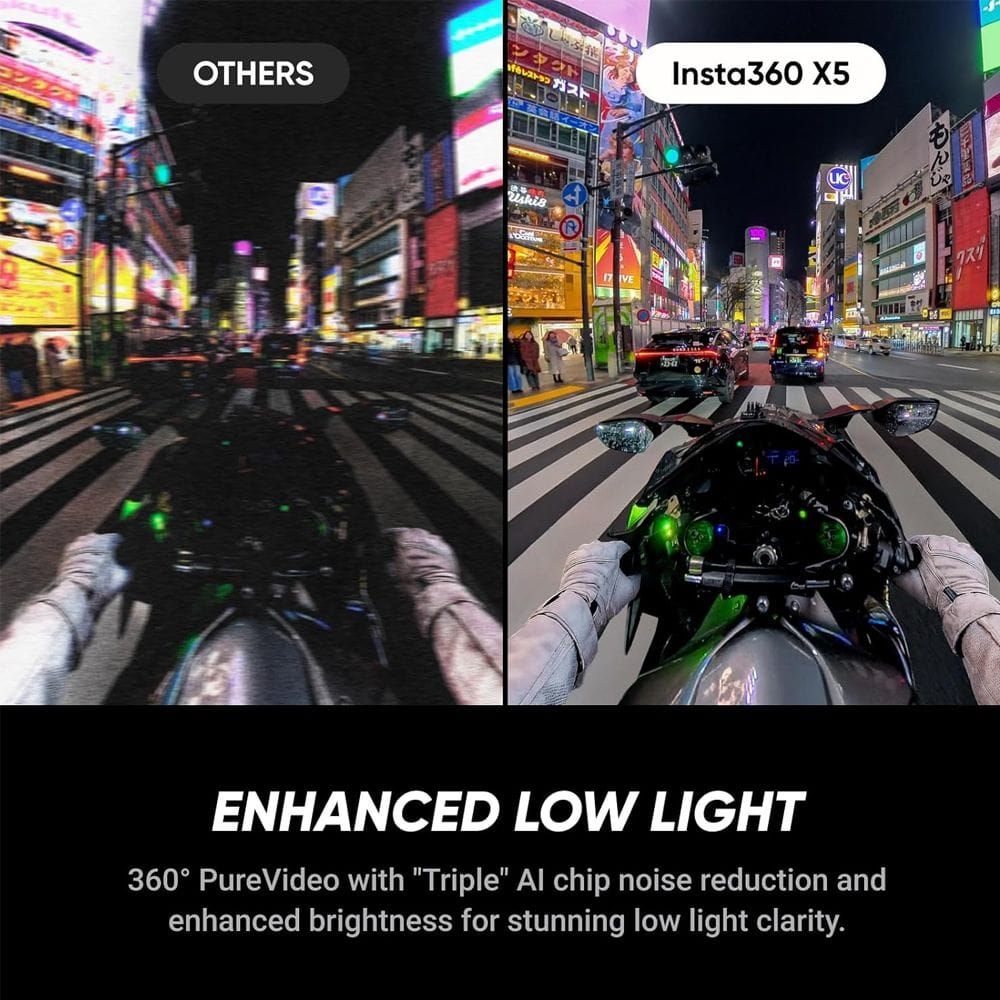 كاميرا إنستا360 X5 – باقة الدراجات النارية، تصوير فيديو 8K بزاوية 360 درجة، صور بدقة 72 ميجابكسل، تثبيت فلو ستيت، عدسات قابلة للاستبدال، مجموعة تثبيت للدراجات النارية | أسود - 6977644761472