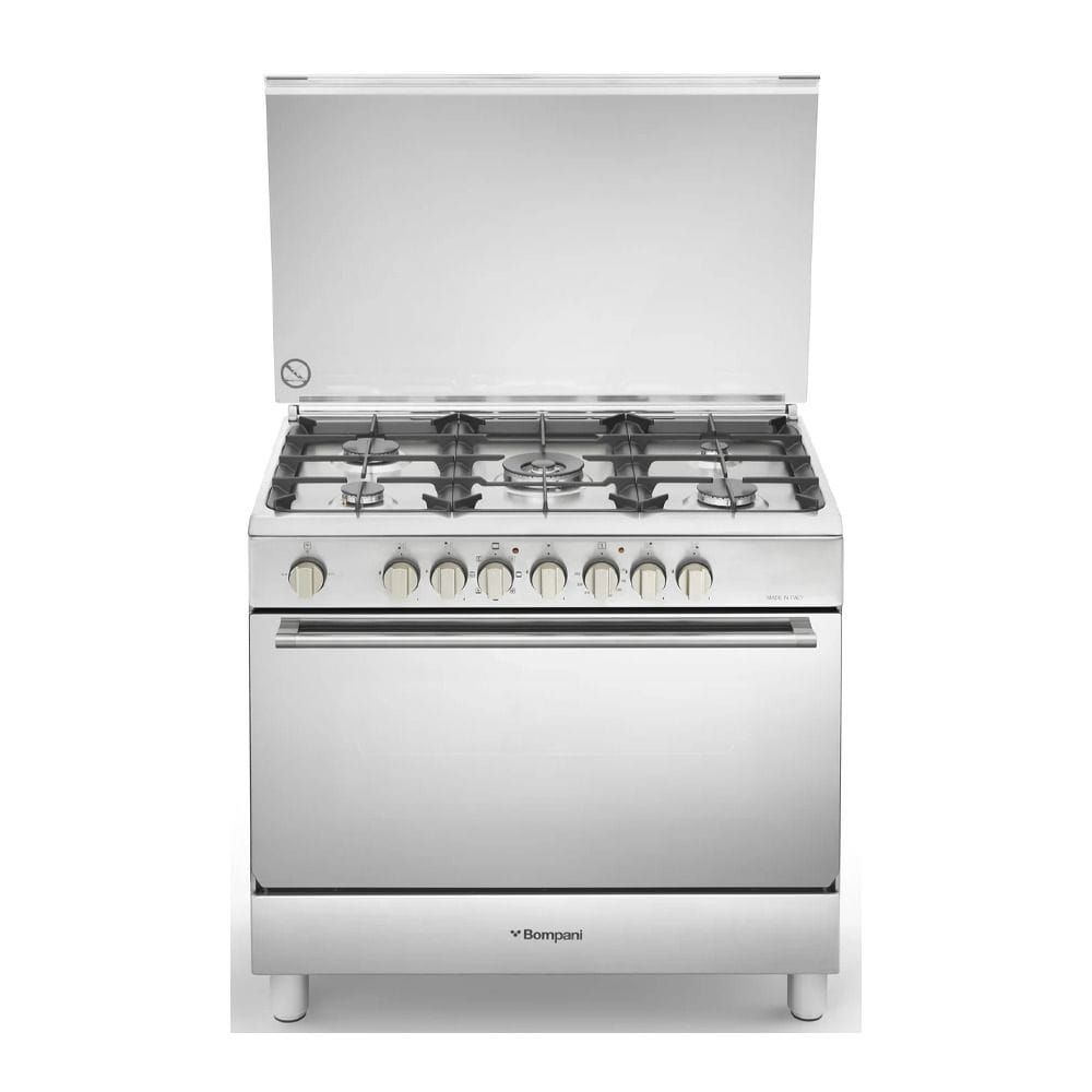 Bompani 5 Burner Cooking Range 90x60cm, Stainless Steel, Cast Iron With Safety, Electric Oven And Electric Grill - Silver - BO683ME/L