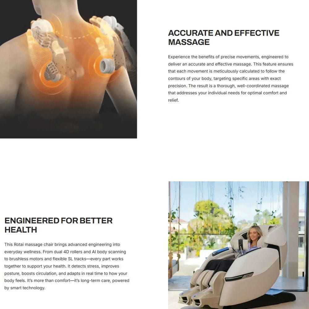 Rotai Advanced AI Robotic Massage Chair, 4D Dual-Core Full Body Massage, AI Health Scan, Zero Gravity Recline, Triple Foot Reflexology & 22 Auto Programs | Beige - RT8902CG