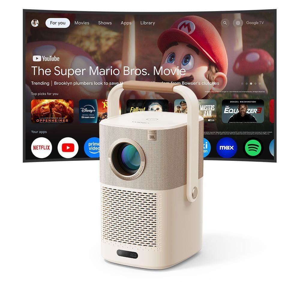 Yaber T2 Plus Portable Projector, 1080P Full HD, 450 ANSI Lumens, JBL Dolby Audio, Auto Focus & Keystone, Google TV | GTV-CBK01054