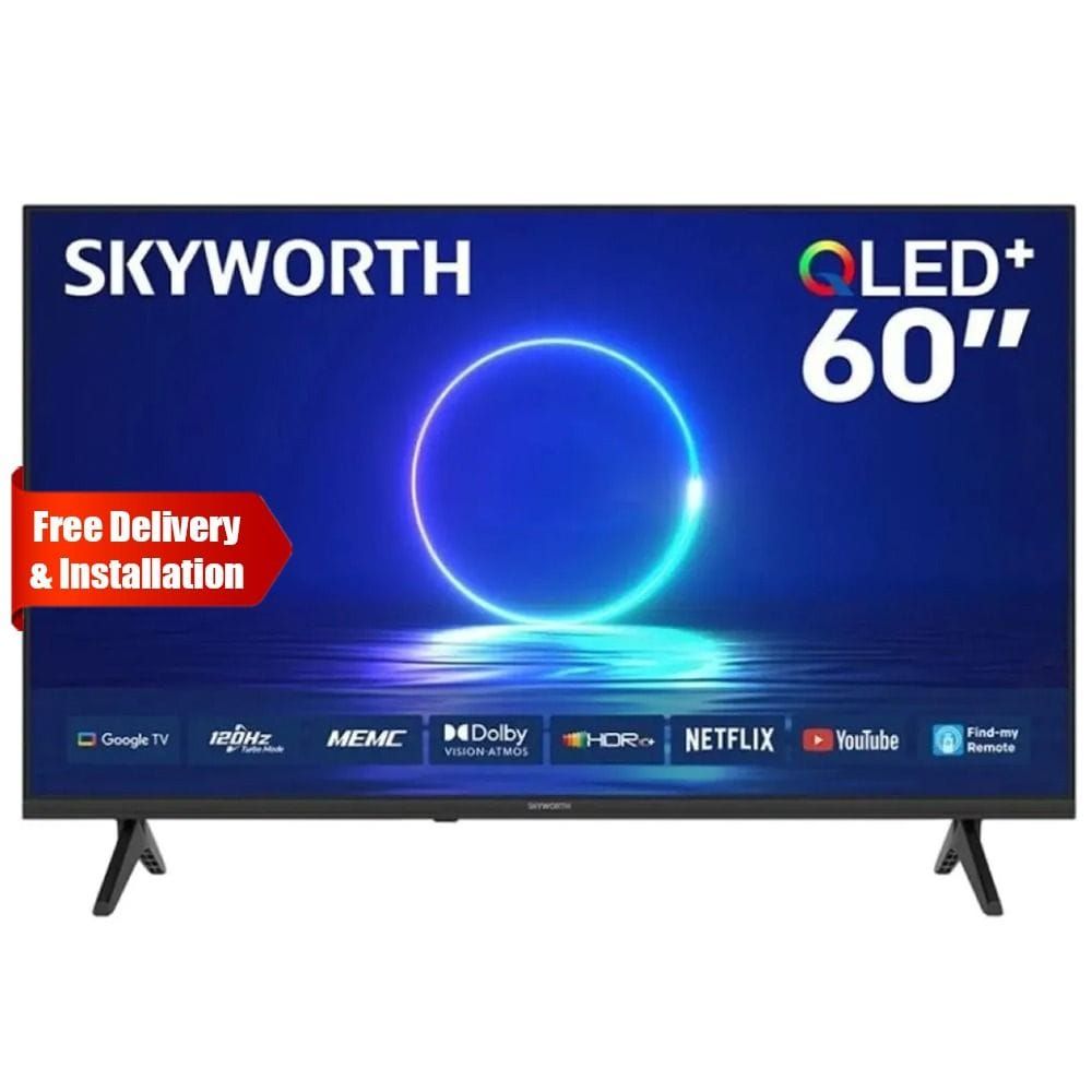 Skyworth 60 inch QLED+ 120Hz HSR UHD Google TV - Dolby Vision & Atmos, HDR10+, Built-In DVB-T/T2/C Receiver, Find-My-Remote | 60Q6800H