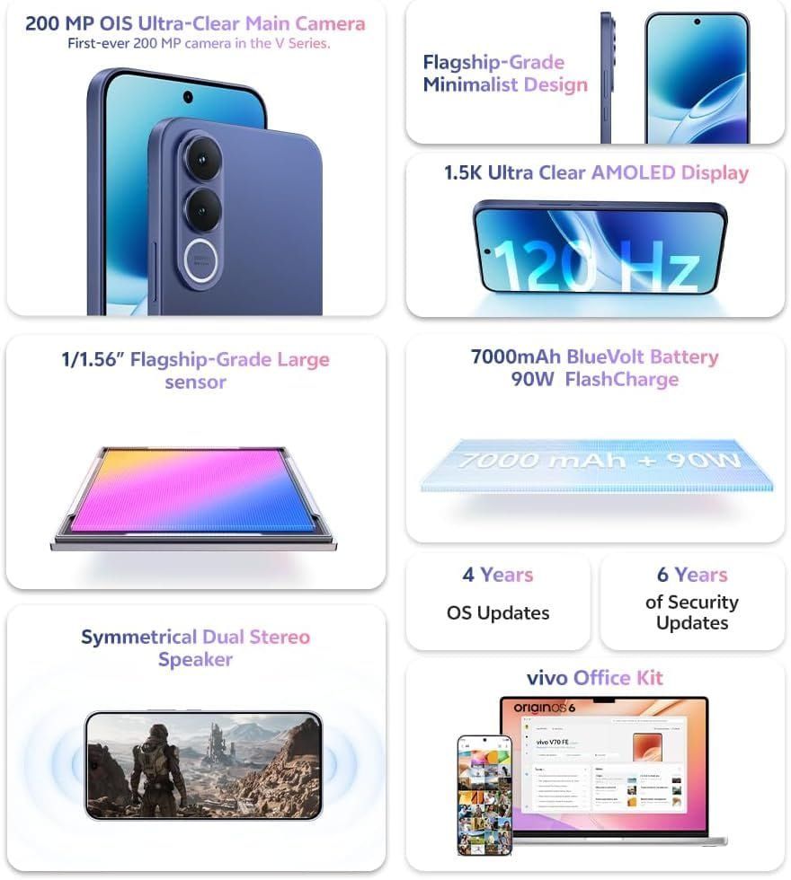 vivo V70 FE 5G | 12GB RAM, 256GB Storage, 7000mAh Batery| Blue