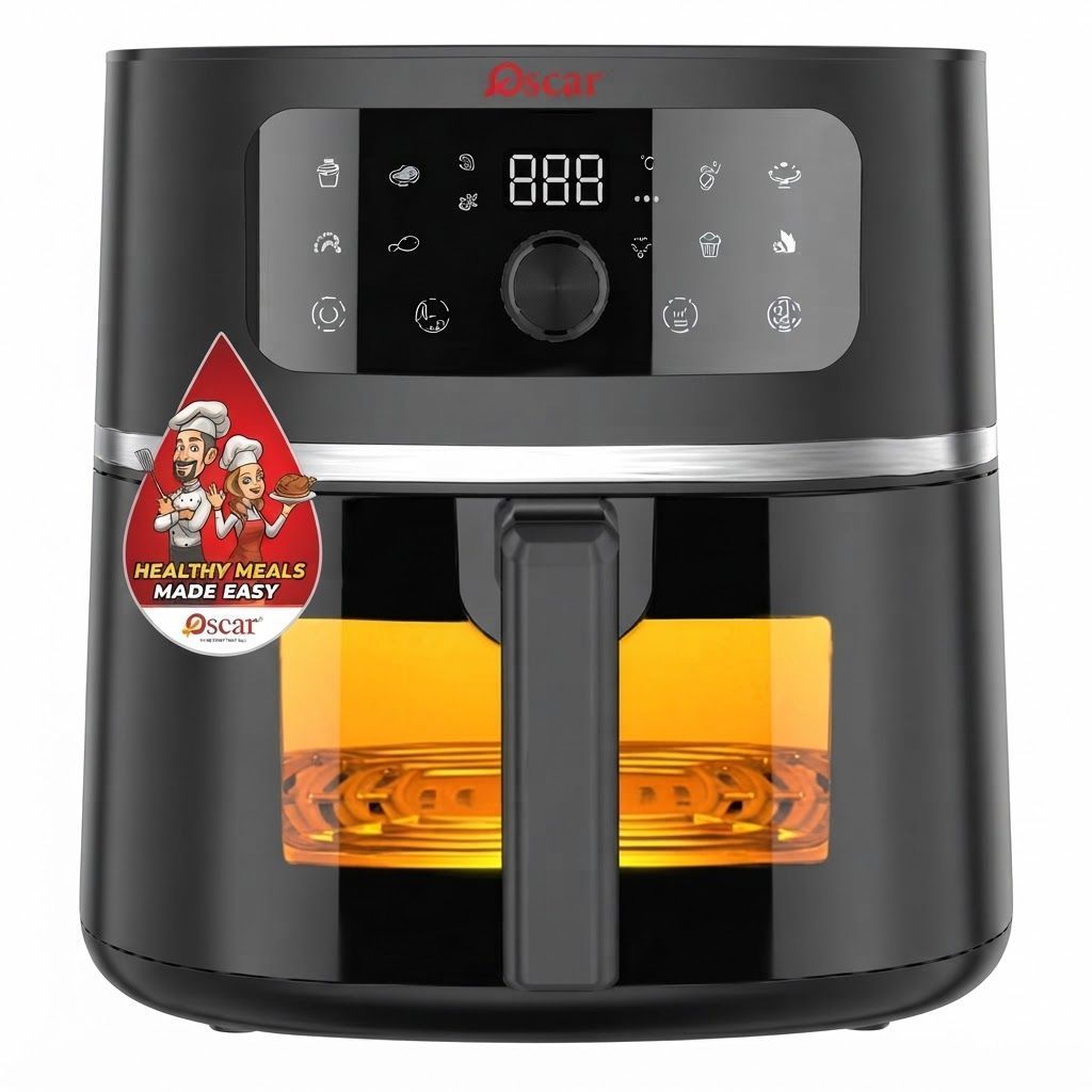 Oscar 6.2L Digital Air Fryer, 1750W, Touch Control, Viewing Window, Non-Stick Detachable Basket | Black - OAF902