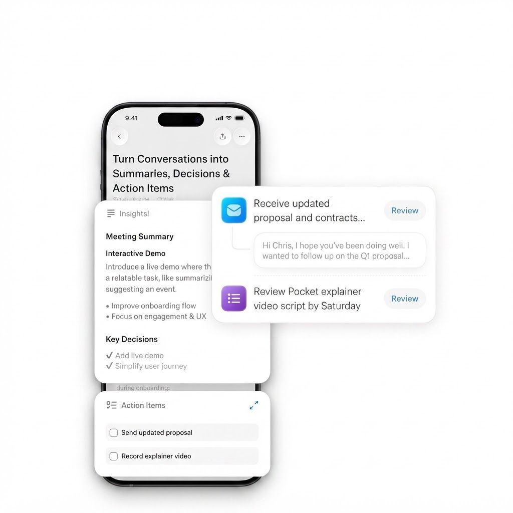 Pocket AI Voice Recorder & Smart Note Taker Auto Transcription, MagSafe Compatible for iPhone, AI Summaries & Action Items | Space Grey