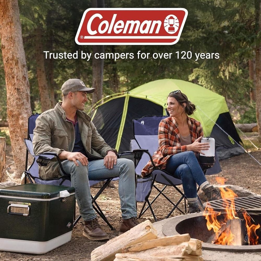 Coleman Cooler Quad Camping Chair, Folding Outdoor Chair with 4-Can Cooler, Cup Holder, Storage Pocket and Adjustable Armrests | Grey & Black