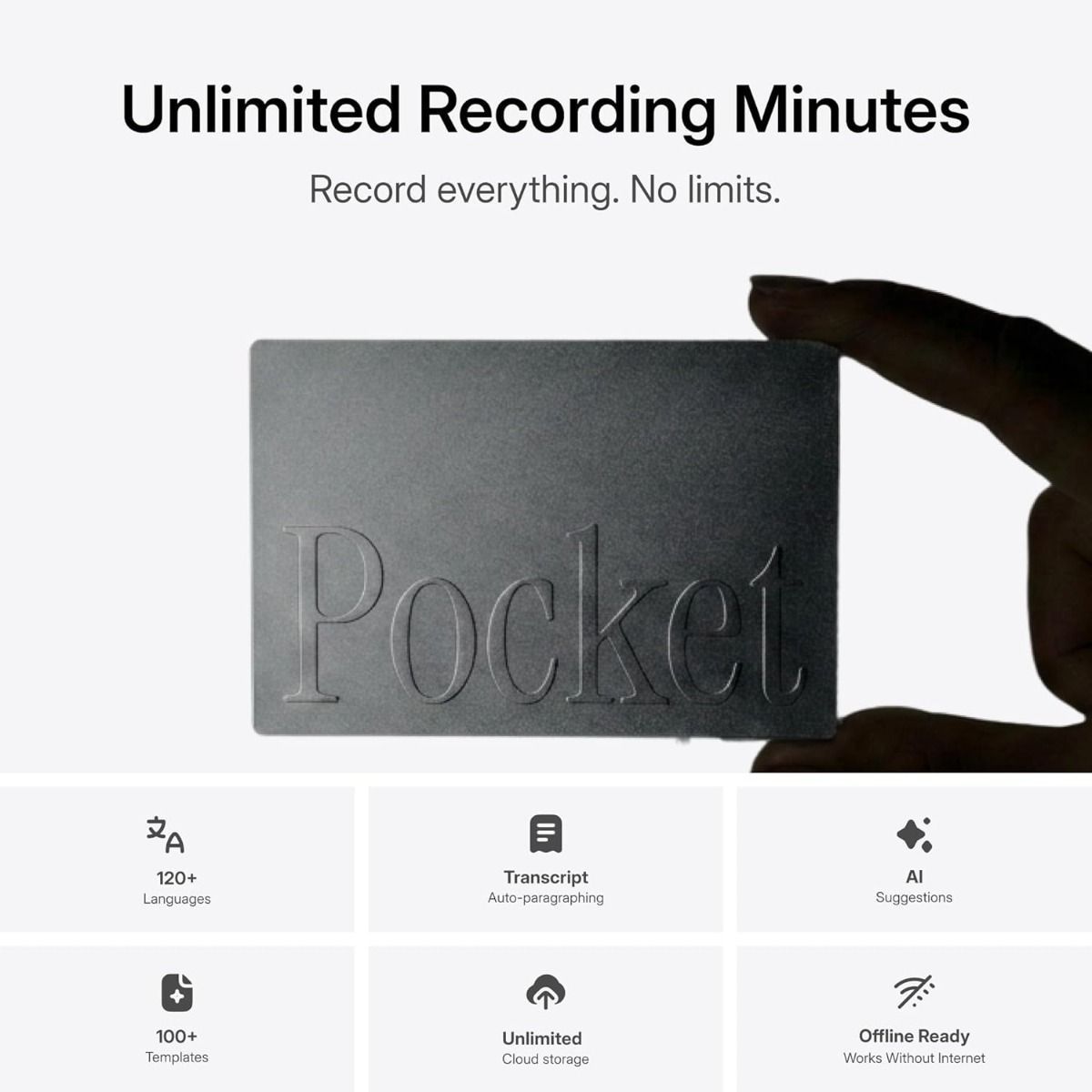 Pocket AI Voice Recorder & Smart Note Taker Auto Transcription, MagSafe Compatible for iPhone, AI Summaries & Action Items | Space Grey