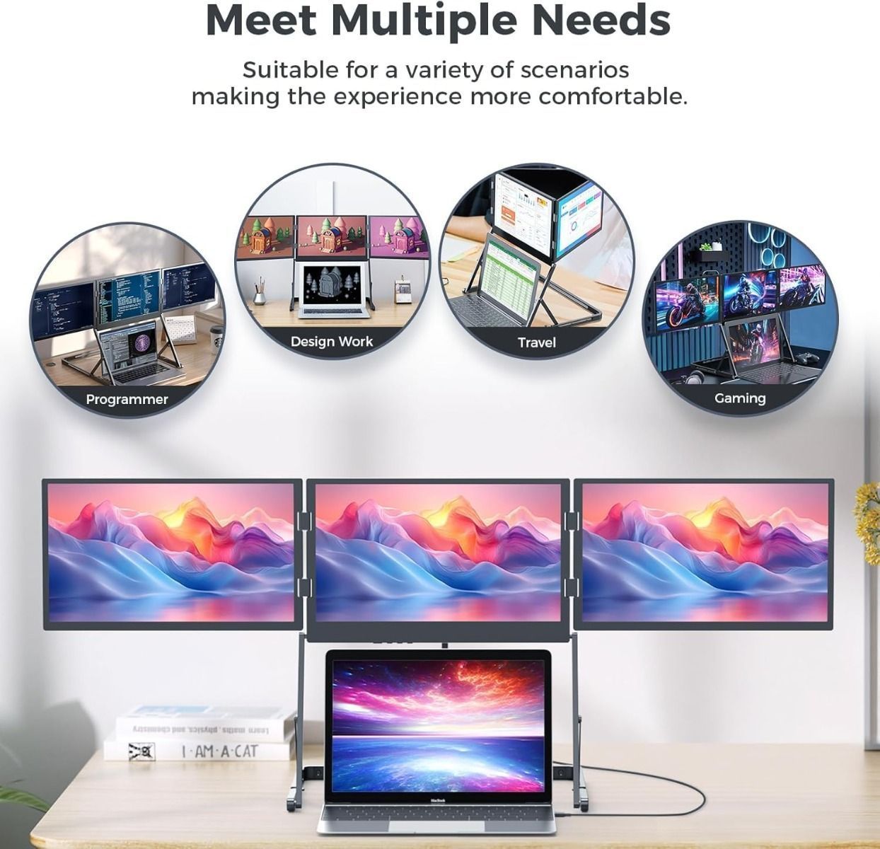 V2COM Quad Triple Laptop Monitor Extender 15.6" FHD 1080P IPS Portable Screen with HDR, 180 Rotation, Plug & Play, Compatible with Windows/macOS - V-Q1