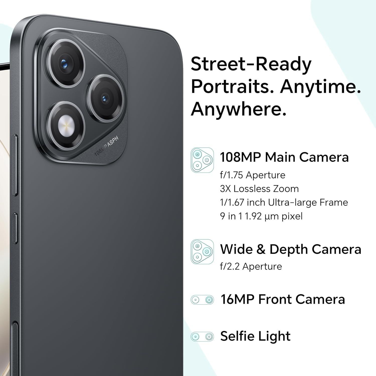 HONOR 400 Lite 5G - 256GB, 108MP Camera, 120Hz AMOLED Display|Black