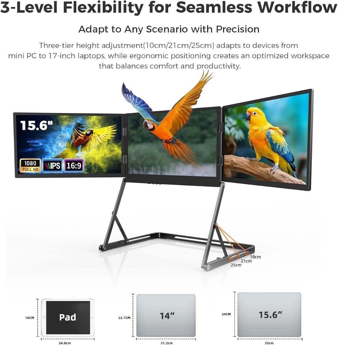 V2COM Quad Triple Laptop Monitor Extender 15.6" FHD 1080P IPS Portable Screen with HDR, 180 Rotation, Plug & Play, Compatible with Windows/macOS - V-Q1