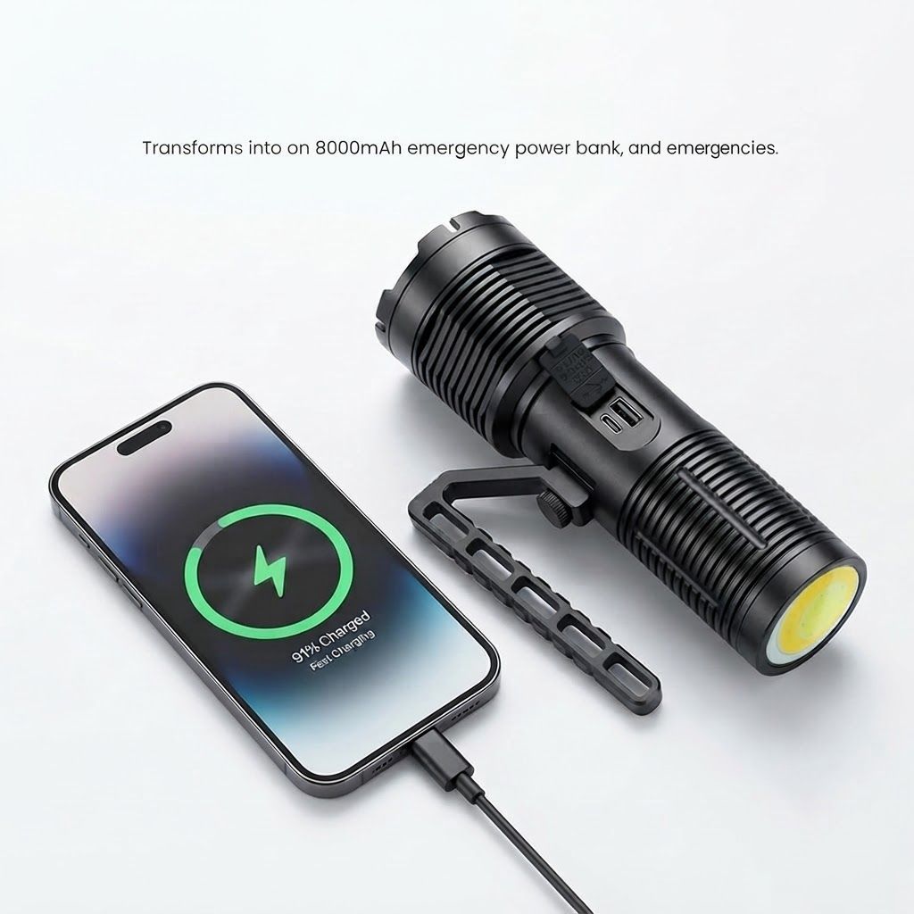 CRONY S2303 Rechargeable LED Tactical Flashlight, 3200 Lumens, 11 Modes, Zoomable Beam, LCD Display, IPX7 Waterproof