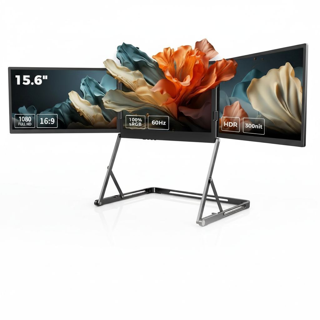 V2COM Quad Triple Laptop Monitor Extender 15.6" FHD 1080P IPS Portable Screen with HDR, 180 Rotation, Plug & Play, Compatible with Windows/macOS - V-Q1