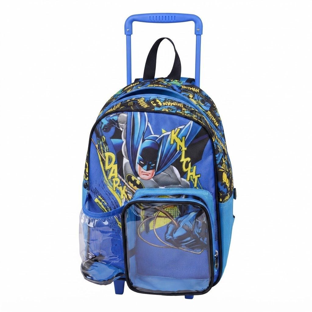 Batman 3-in-1 Toddler Rolling Backpack School Set - 13 inch Trolley Bag with Lunch Box & Water Bottle