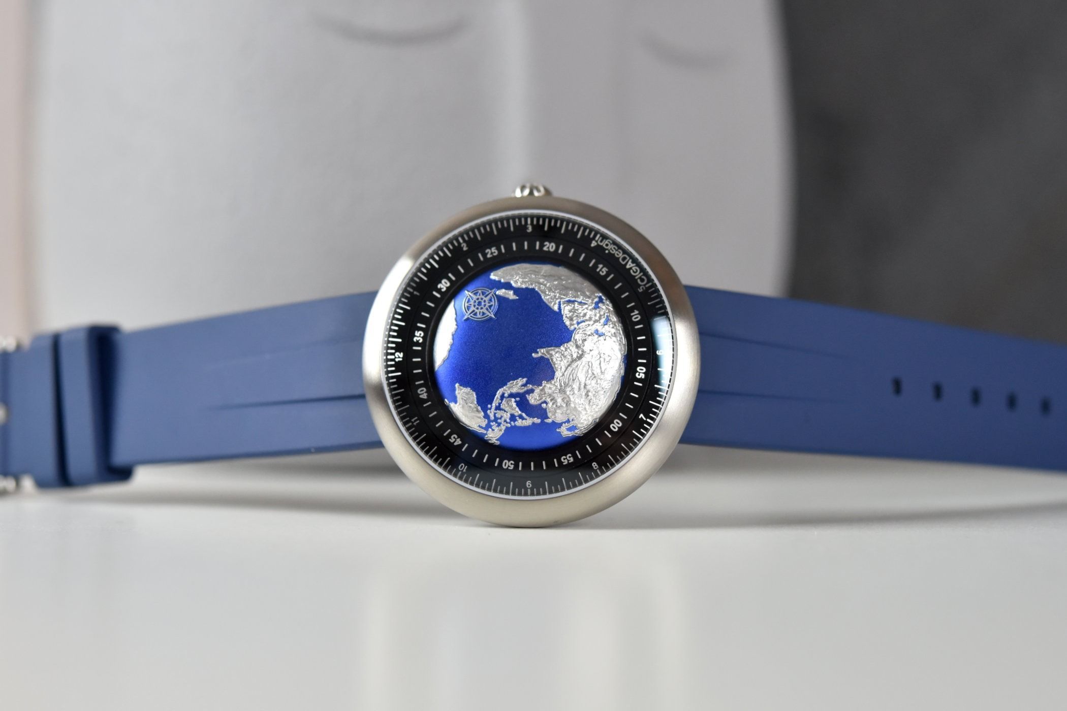 CIGA Design U-Series Blue Planet Titanium Watch, 46mm Titanium Alloy Case, Self-Winding Mechanical Movement, Fluororubber Strap, 3 ATM Water Resistant