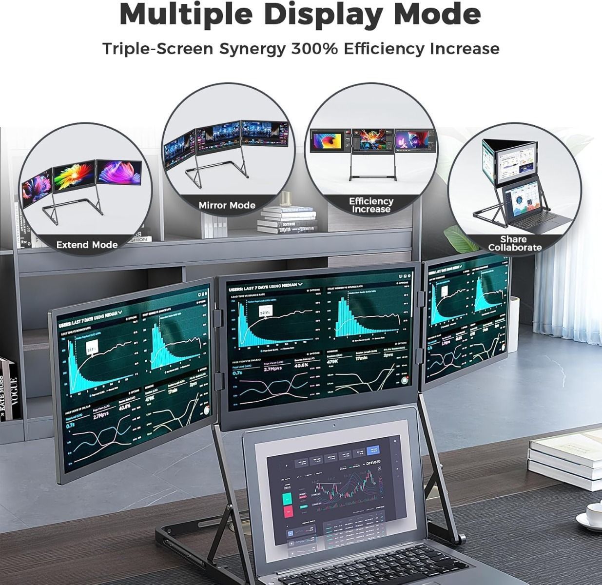 V2COM Quad Triple Laptop Monitor Extender 15.6" FHD 1080P IPS Portable Screen with HDR, 180 Rotation, Plug & Play, Compatible with Windows/macOS - V-Q1