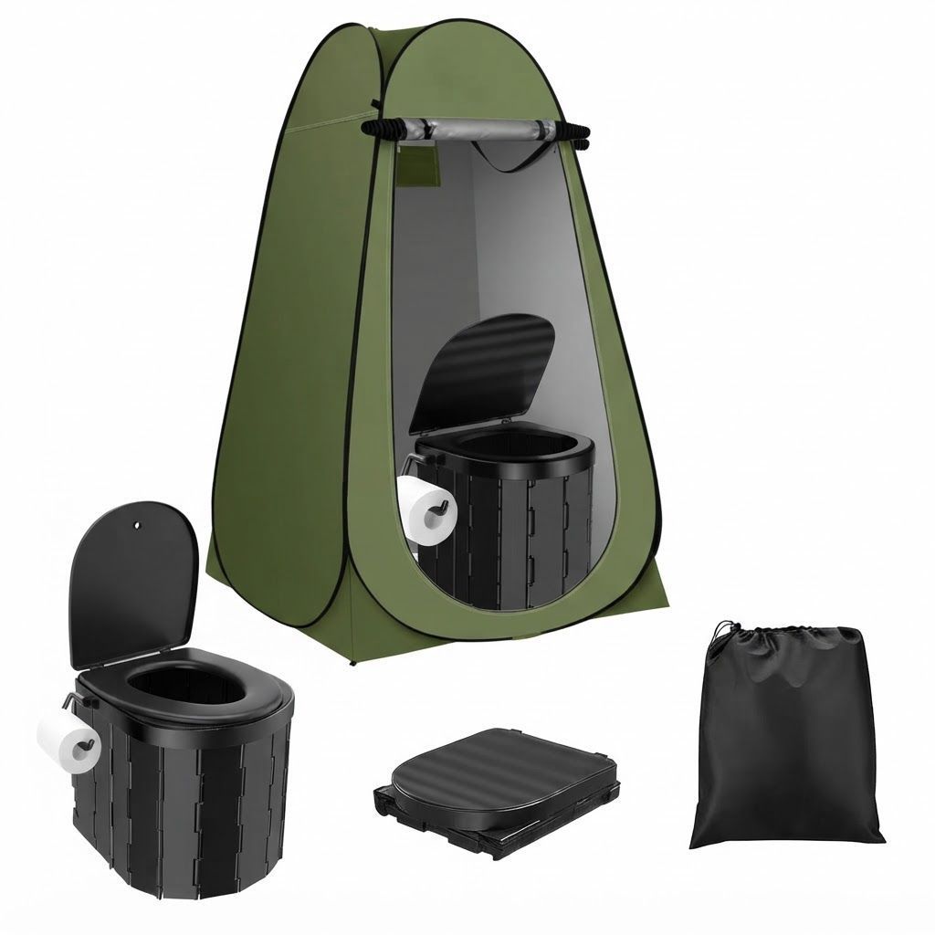 Uniiking Portable Camping Toilet Kit with Pop-Up Privacy Tent, 400 lb Capacity Folding Commode and Portable Waste Bags