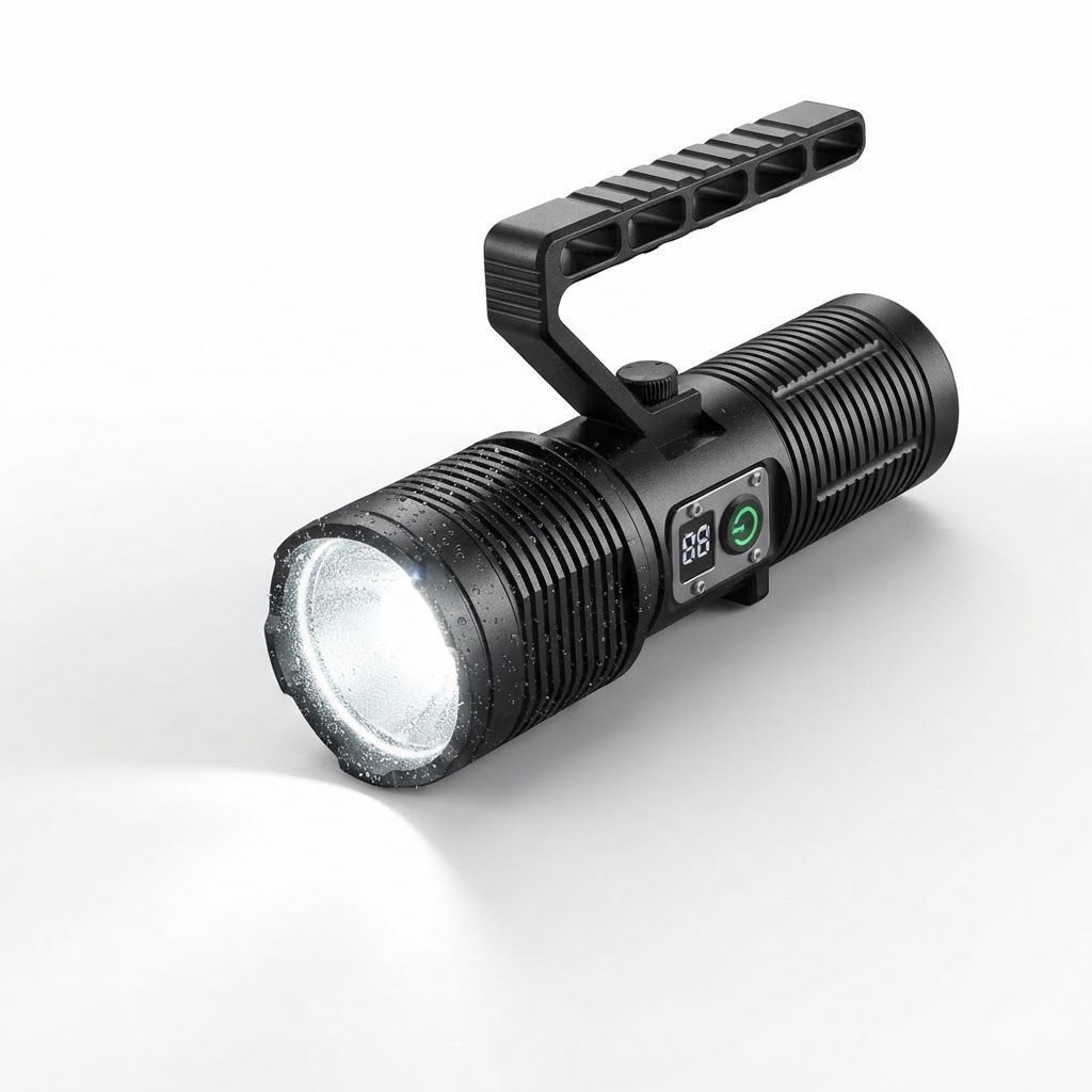 CRONY S2303 Rechargeable LED Tactical Flashlight, 3200 Lumens, 11 Modes, Zoomable Beam, LCD Display, IPX7 Waterproof