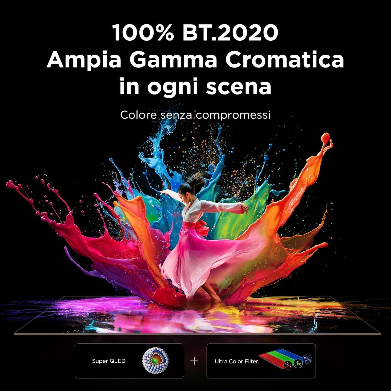 TCL 65 Inch 4K SQD Mini LED Smart Google TV, 144Hz, HDR 5000 Nits & 2,040 Dimming Zones, Dolby Atmos, B&O Audio, AirPlay 2 - 65C8L - Black