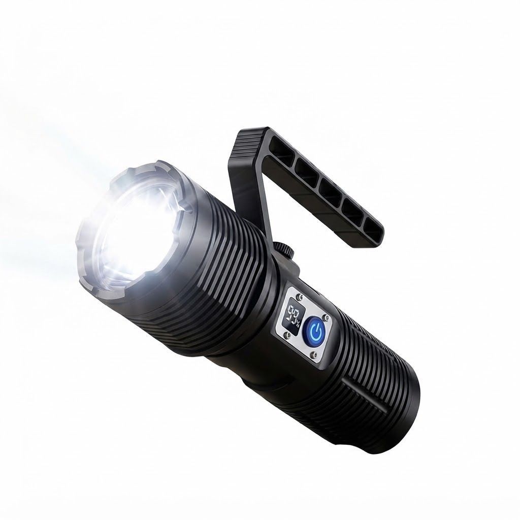 CRONY S2303 Rechargeable LED Tactical Flashlight, 3200 Lumens, 11 Modes, Zoomable Beam, LCD Display, IPX7 Waterproof