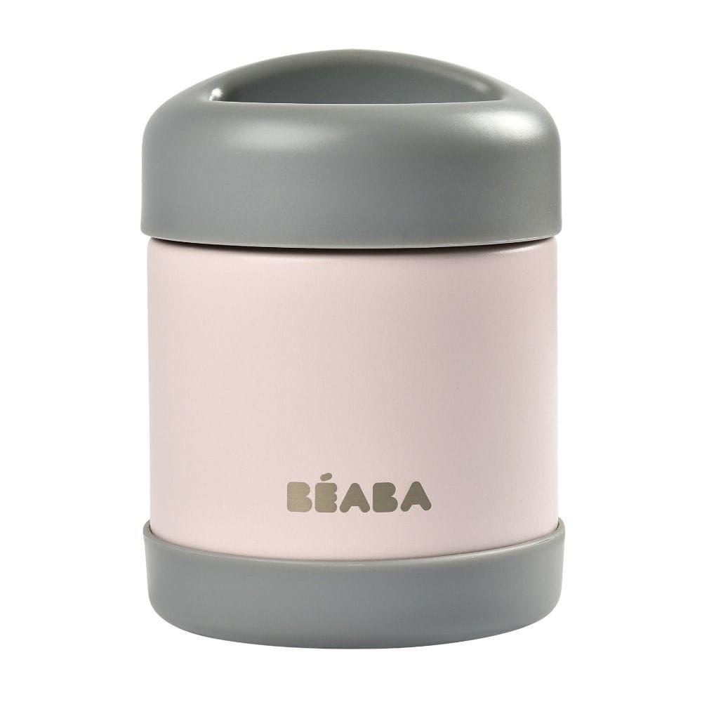 Beaba Stainless Steel Thermo-Portion Food Jar 300ml, Insulated Double Wall, Wide Opening - Dark Mist/Light Pink