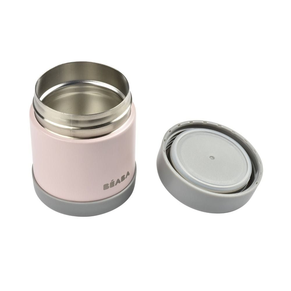 Beaba Stainless Steel Thermo-Portion Food Jar 300ml, Insulated Double Wall, Wide Opening - Dark Mist/Light Pink
