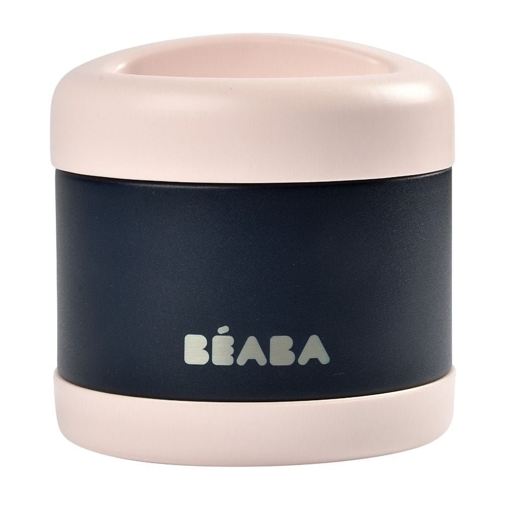 Beaba Stainless Steel Thermo-Portion Food Jar 500ml, Insulated Double Wall, Wide Opening - Light Pink/Night Blue