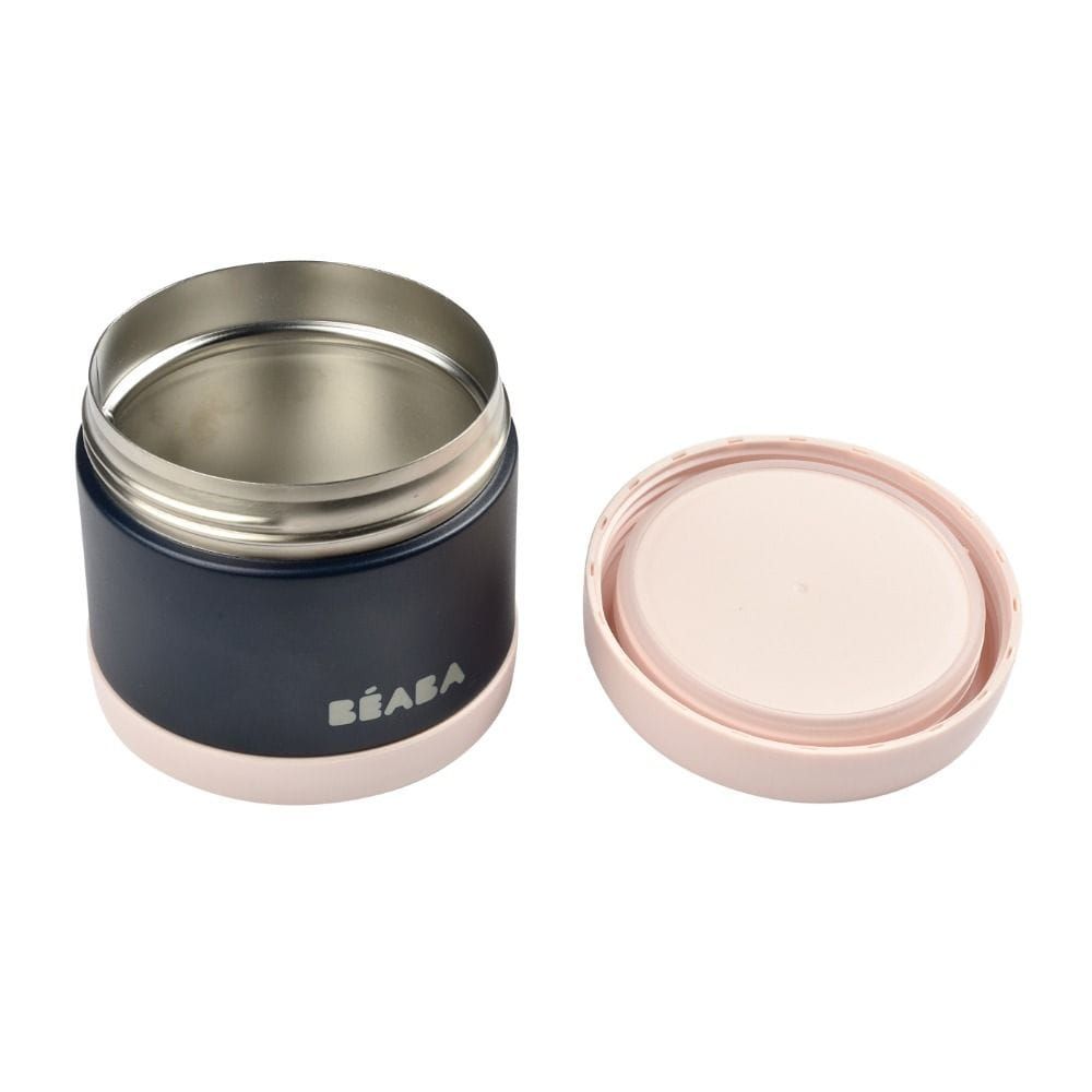 Beaba Stainless Steel Thermo-Portion Food Jar 500ml, Insulated Double Wall, Wide Opening - Light Pink/Night Blue