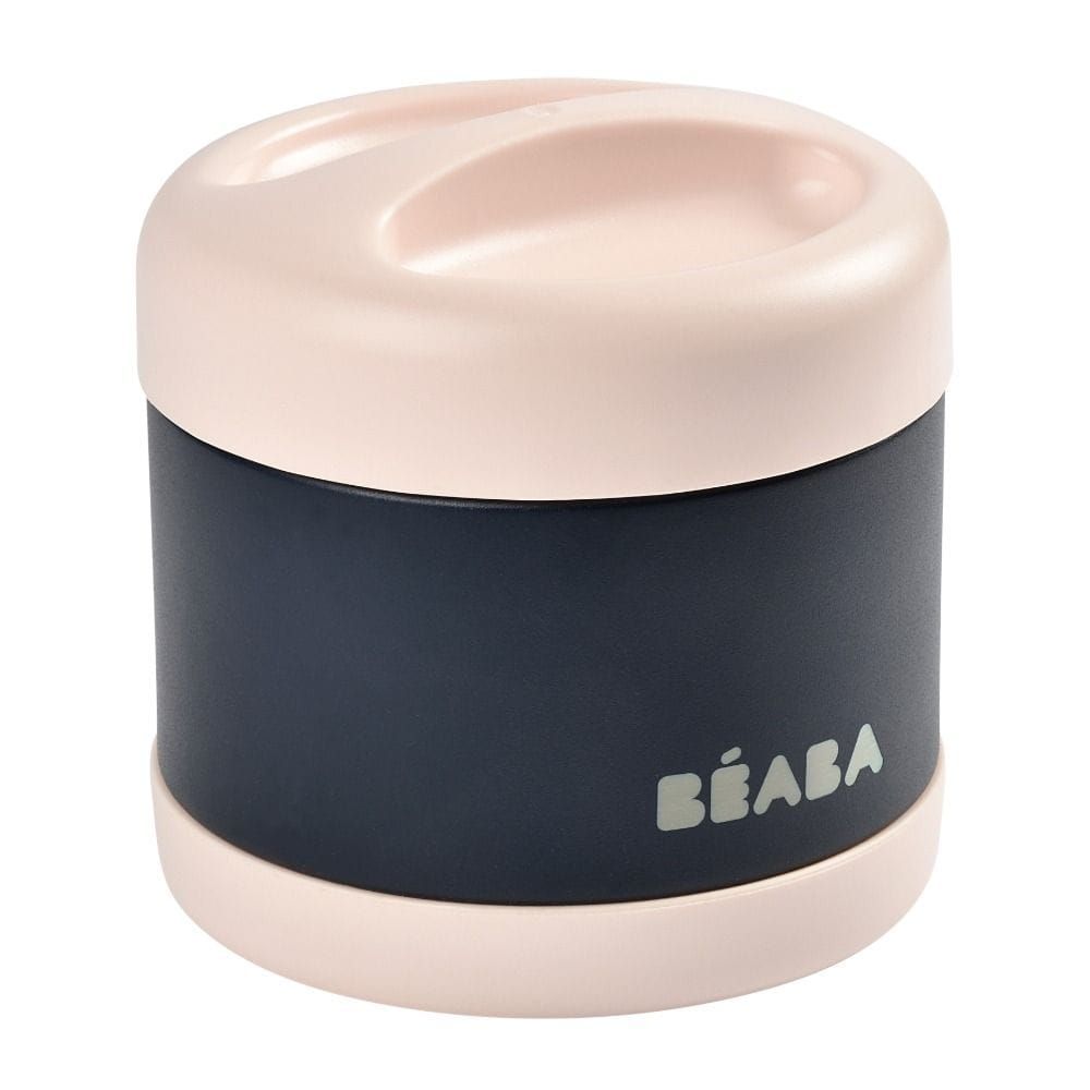 Beaba Stainless Steel Thermo-Portion Food Jar 500ml, Insulated Double Wall, Wide Opening - Light Pink/Night Blue