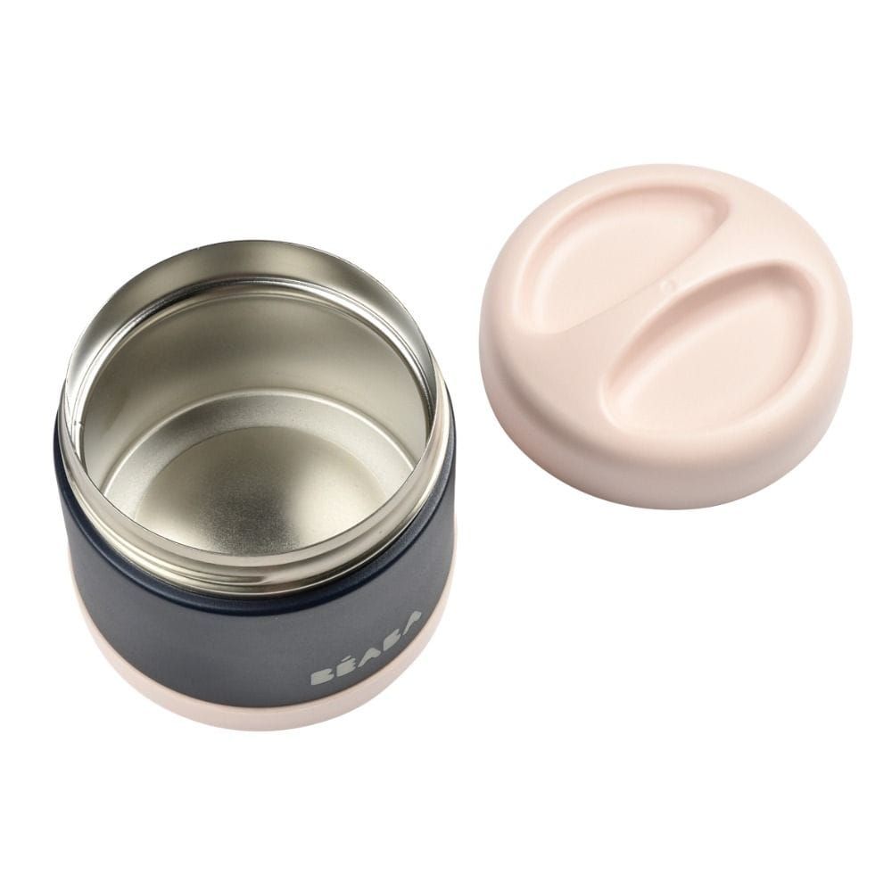 Beaba Stainless Steel Thermo-Portion Food Jar 500ml, Insulated Double Wall, Wide Opening - Light Pink/Night Blue