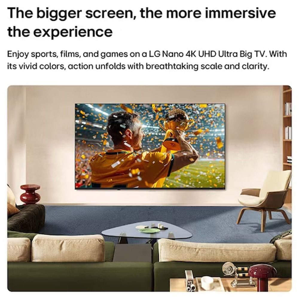 LG 85-Inch NANO 4K UHD AI NU85 NanoCell Smart TV, α7 AI Processor 4K Gen9, HDR10, Nano Detail Enhancer, webOS | 85NU850B6LA.AMRG