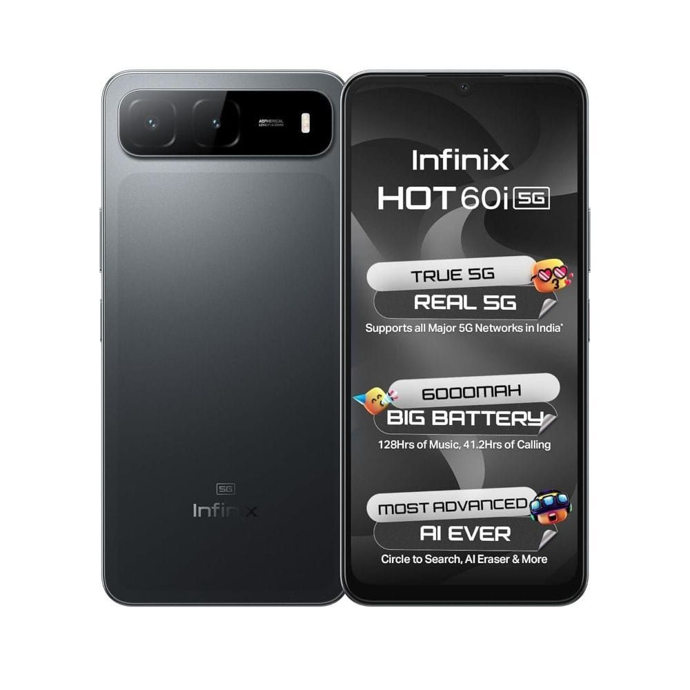 Infinix Hot 60i 5G Smartphone (X6730B) 256GB+8GB RAM, MediaTek Dimensity 6400, 6.75" Display, 50MP Camera, 6000mAh Battery | Sleek Black