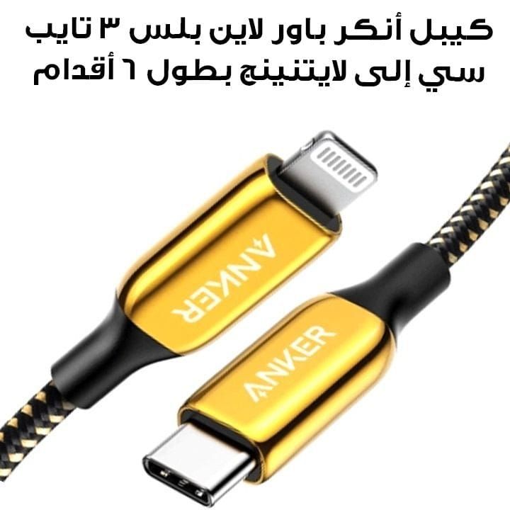 كيبل انكر باور لاين بلس ٣ تايب سي إلى لايتنينق بطول ٦ أقدام - ذهبي | A8843HB1
