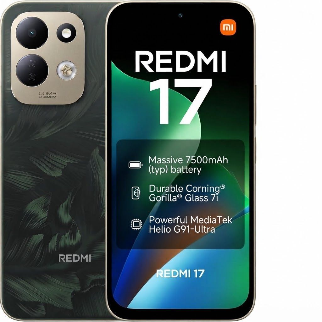 Xiaomi Redmi 17 Smartphone, 4GB RAM, 128GB Storage, 6.9" Display, 7500mAh Battery, 50MP AI Dual Camera | Oak Green