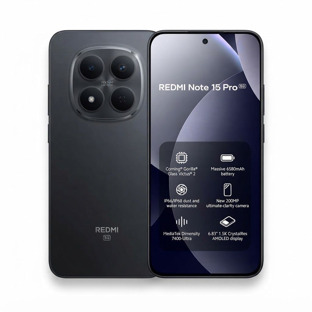 Xiaomi Redmi Note 15 Pro 5G Unlocked Smartphone, 12GB RAM, 256GB Storage, 200MP Pro Camera, 6.83" Display | Black