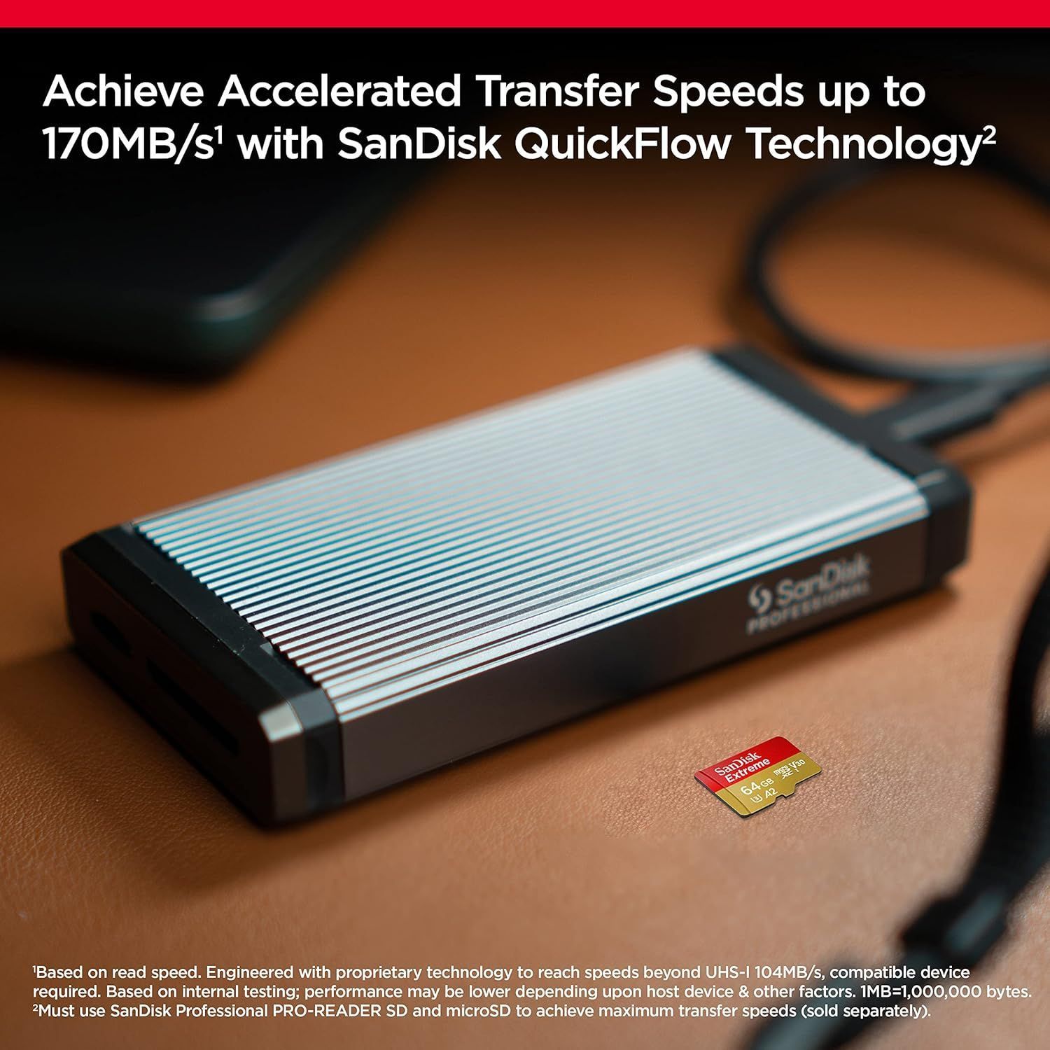 سانديسك إكستريم microSD UHS-I سعة 64 جيجابايت لتصوير فيديو 4K، بسرعة قراءة 170 ميجابايت/ثانية وكتابة 80 ميجابايت/ثانية، أحمر/ذهبي