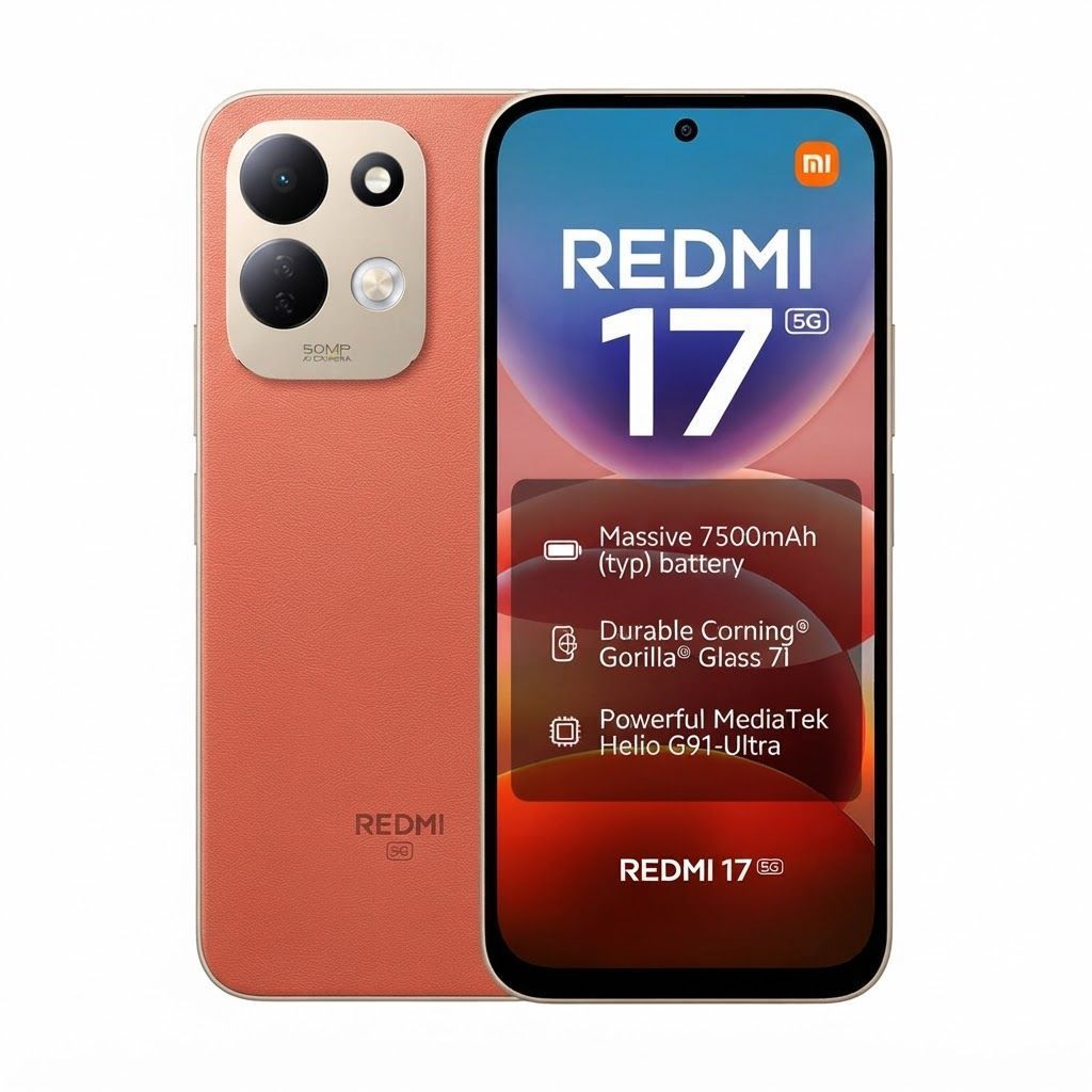 Xiaomi Redmi 17 5G Smartphone, 4GB RAM, 128GB Storage, 7500mAh Battery, 6.9" Immersive Display | Orange
