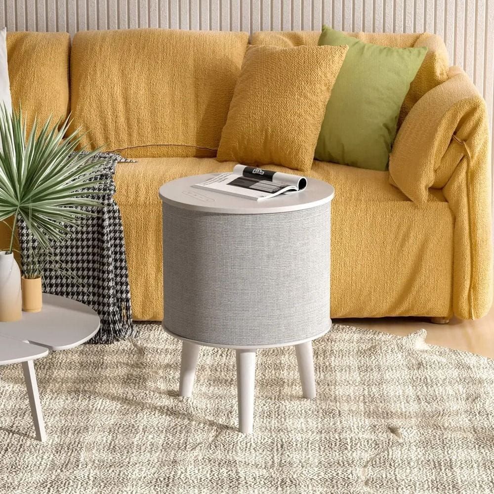 Nourest 4-in-1 Side Table with Inbuilt 70W Bluetooth Speaker - Touch Control, Wireless Charging, TWS Bluetooth Pairing | Beige