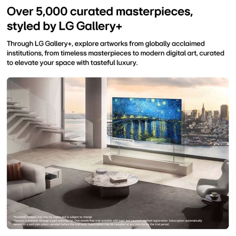 LG 83" Wallpaper Wireless OLED evo AI W6 4K Smart TV, Ultra-Thin Design, True Wireless Connectivity, Dolby Vision, webOS | OLED83W66LA.AMRG