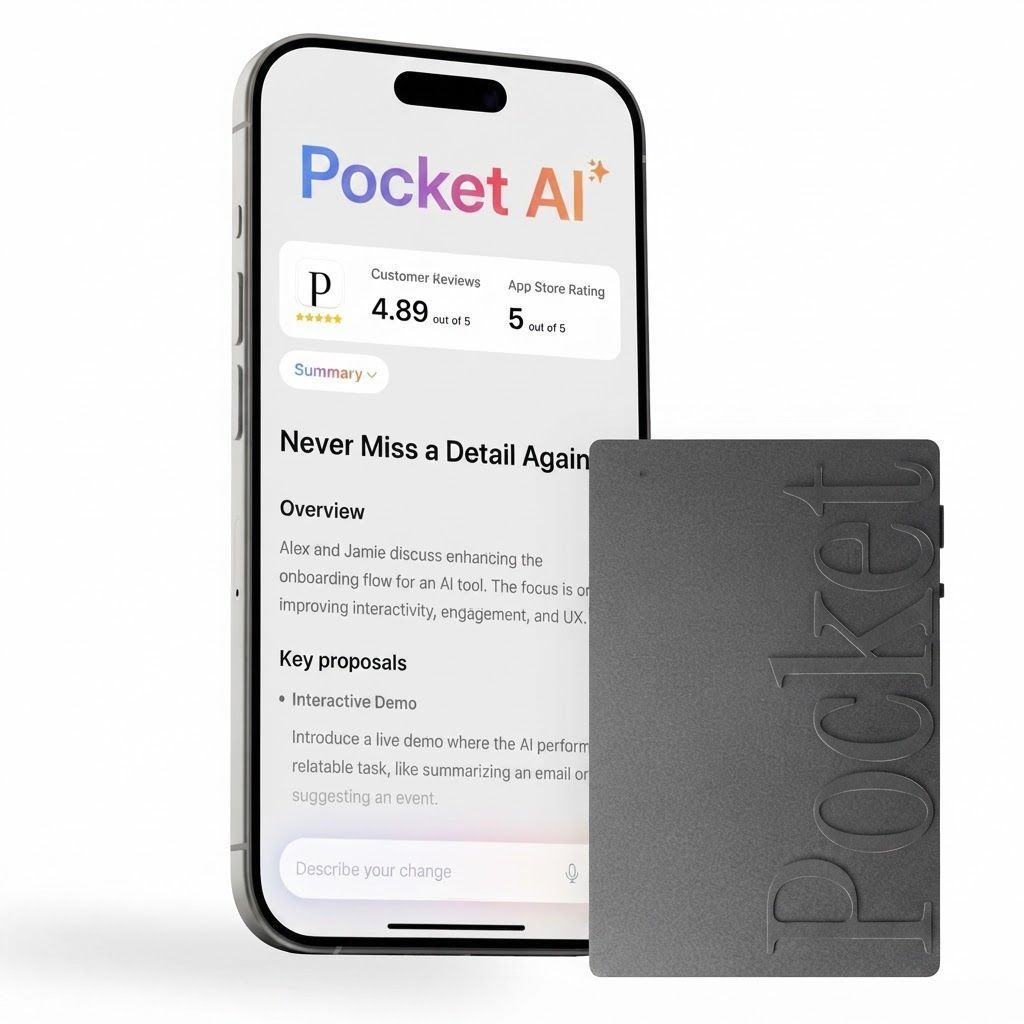 Pocket AI Voice Recorder & Smart Note Taker Auto Transcription, MagSafe Compatible for iPhone, AI Summaries & Action Items | Space Grey