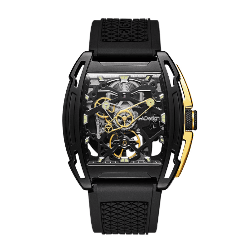 CIGA Design Z-Series Exploration Black-Gold Watch, 316L Steel Case, Seagull ST2553JK Automatic Movement, Sapphire Crystal, Silicone Strap, 3 ATM Water Resistant