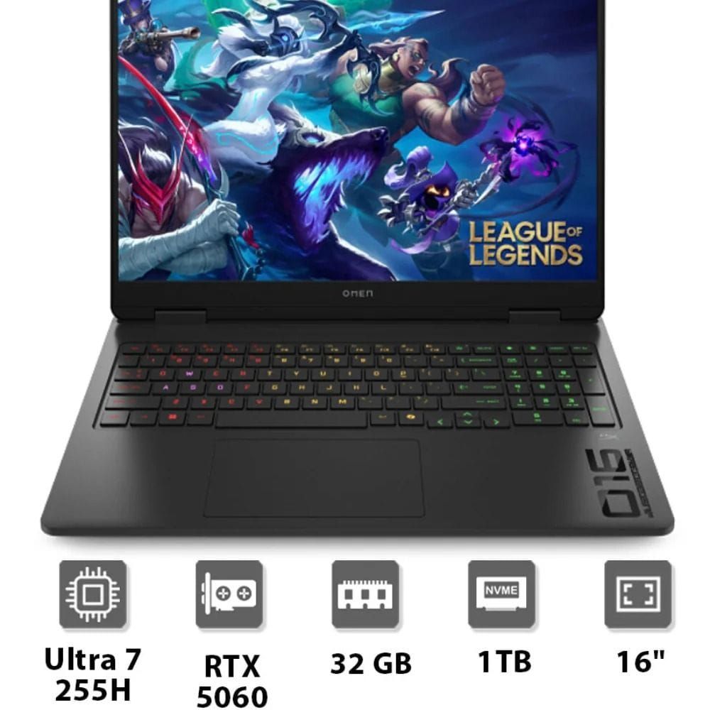 HP OMEN 16-inch Gaming Laptop, Intel Core Ultra 7 255H, 32GB RAM, 1TB SSD, RTX 5060 8GB, WQXGA 240Hz Display, Windows 11 Home - Black | CJ1Q3EA