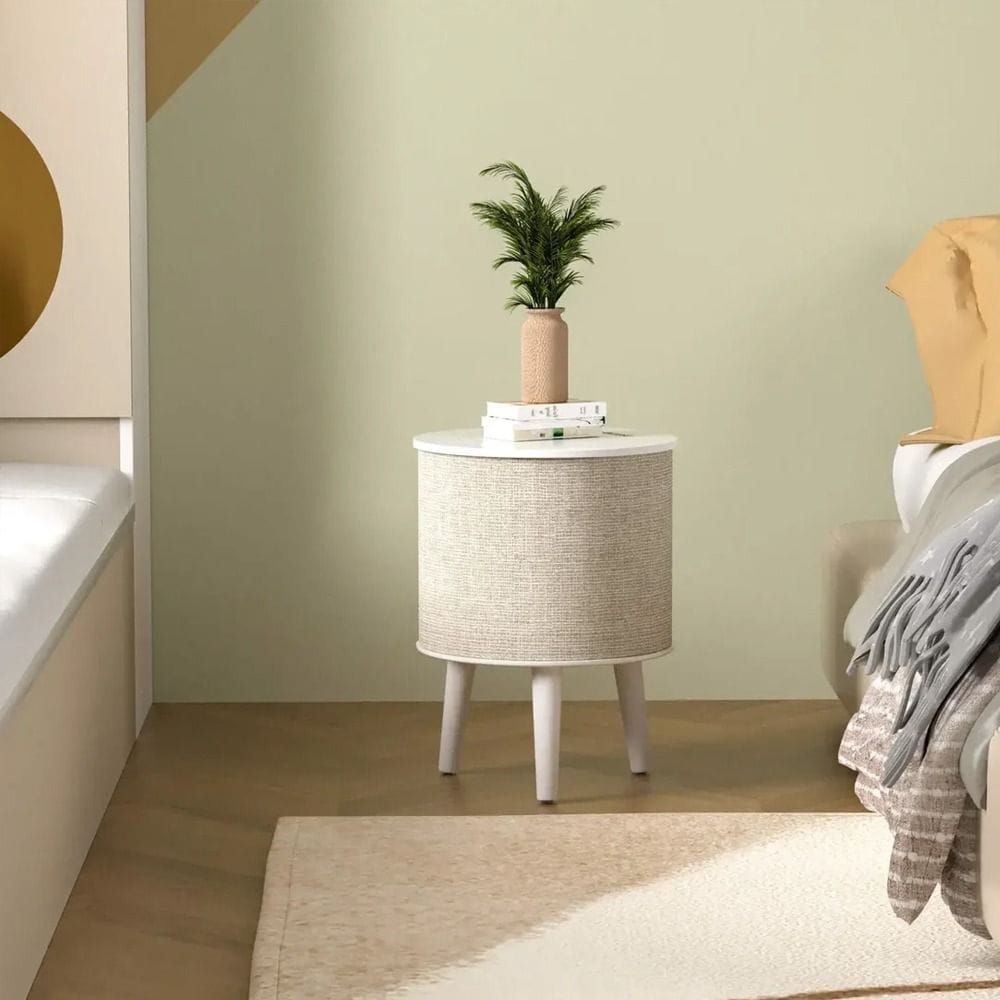 Nourest 4-in-1 Side Table with Inbuilt 70W Bluetooth Speaker - Touch Control, Wireless Charging, TWS Bluetooth Pairing | Beige