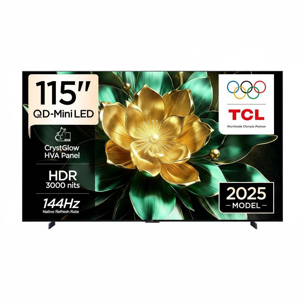 TCL 115 Inch 4K QD Mini LED Smart Google TV, HDR 3000 Nits, 144Hz, ONKYO 4.2.2CH Hi-Fi, Dolby Atmos - 115C7K - Black
