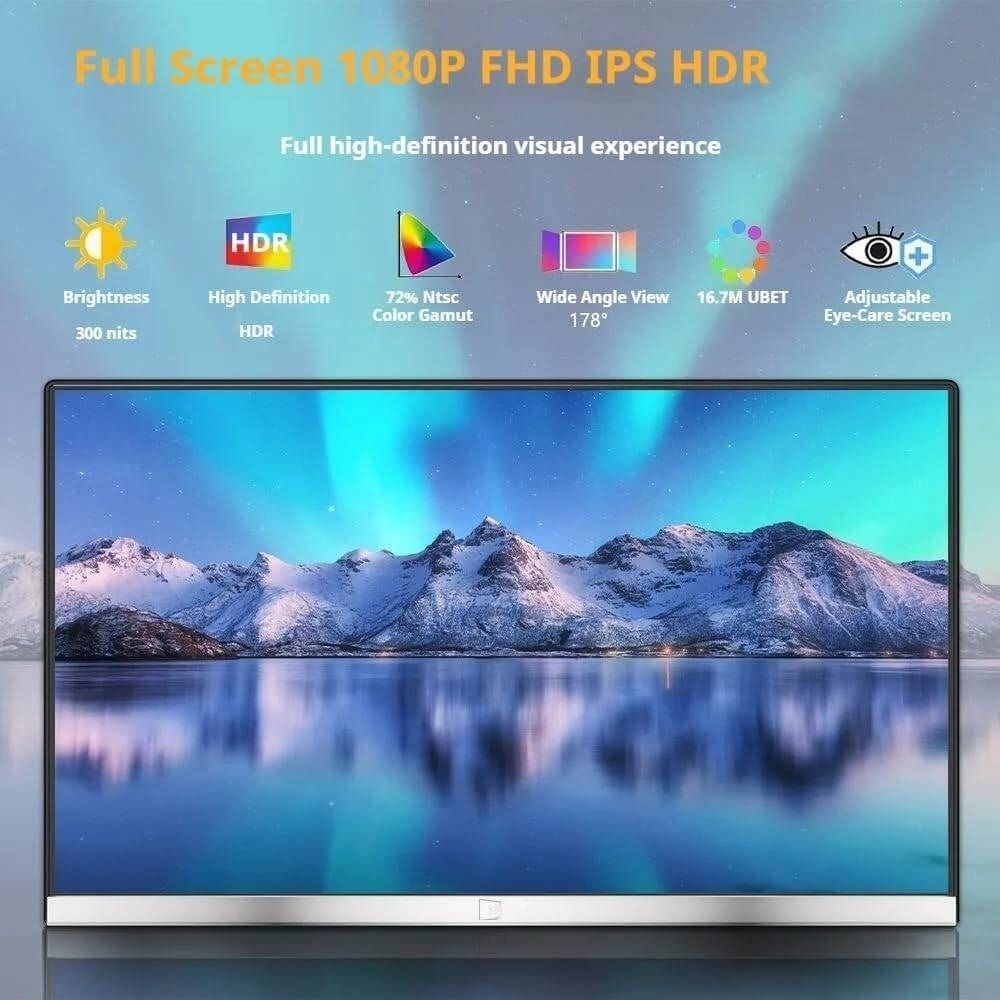 V2COM P4 Portable Monitor, 16" FHD IPS Display, 60Hz Refresh Rate, 1ms Response Time, HDR, Eye-Care Screen | Black