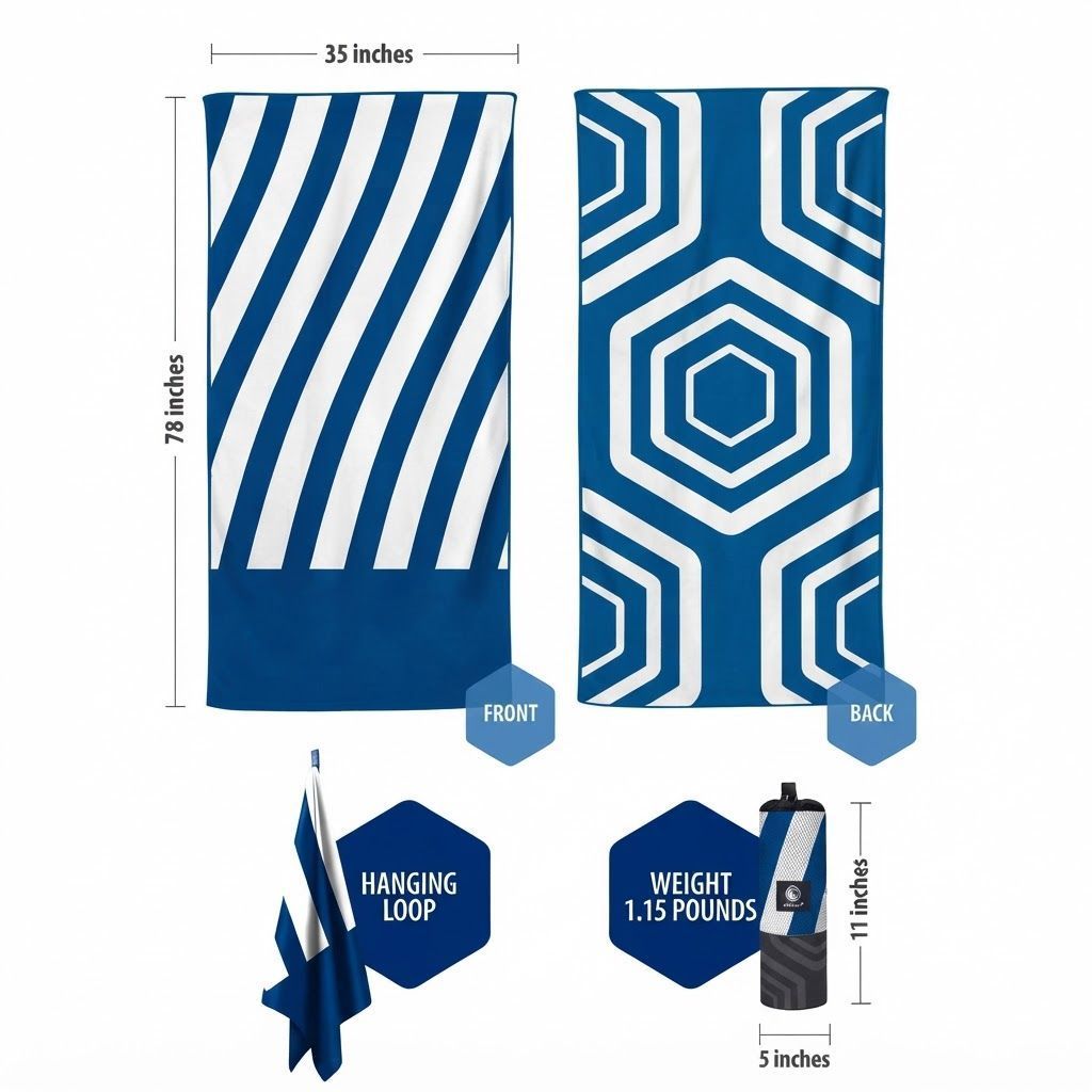 VENTURE 4TH Microfiber Beach Towel, Large 35 x 78 Inch, Quick-Dry, Sand-Free, Lightweight Travel Towel for Beach and Camping | Dark Blue