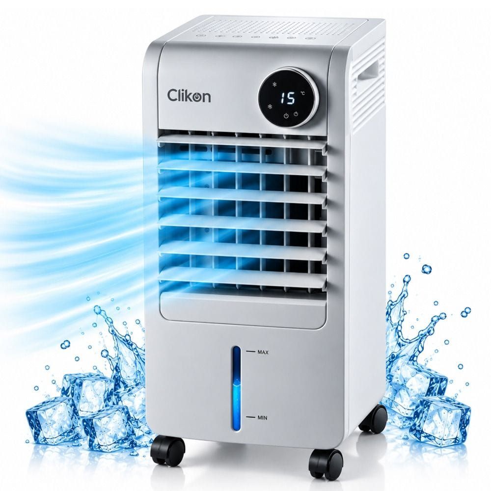 Clikon Air Cooler, 7L Water Tank, 65W Copper Motor, 3-Speed Fan, Automatic Lateral Swing, Wide Airflow | White - CK2840