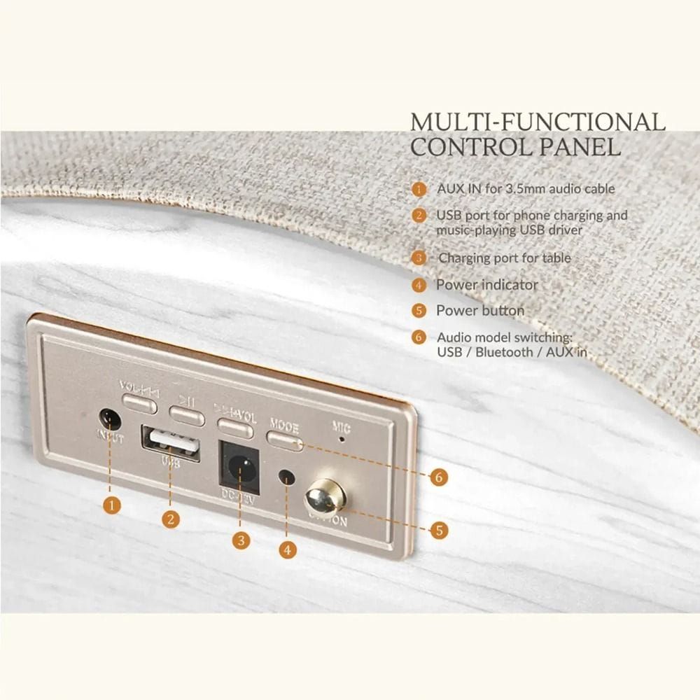 Nourest 4-in-1 Side Table with Inbuilt 70W Bluetooth Speaker - Touch Control, Wireless Charging, TWS Bluetooth Pairing | Beige