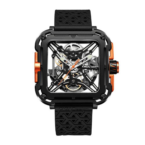 CIGA Design X-Series Orange Watch, 48mm 316L Stainless Steel Case, Seagull ST2553JK Automatic Movement, Silicone & Nylon Strap, 3 ATM Water Resistant