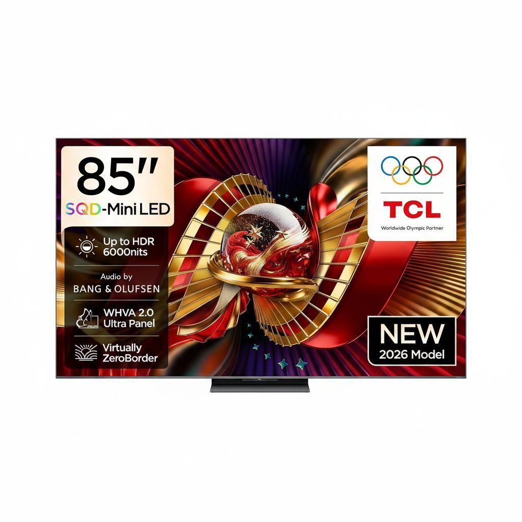 TCL 85 Inch 4K SQD Mini LED Smart Google TV, 144Hz, 6000 Nits Peak Brightness, Dolby Atmos, Bang & Olufsen Audio, HDR Gaming TV - Black - 85C8L