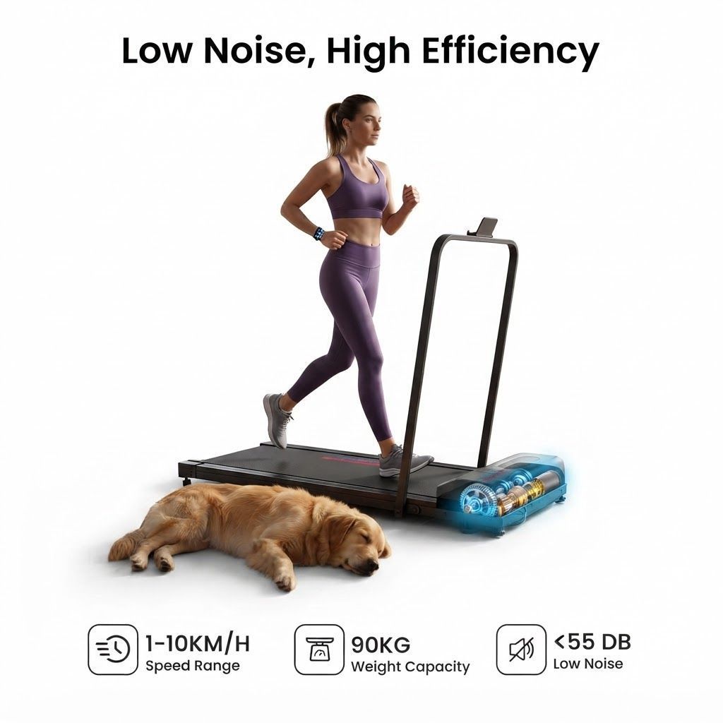 Fitness Walking Pad Treadmill with Handlebar, 1-10km/h Speed, LED Display, Compact Design, 90kg Capacity | Black